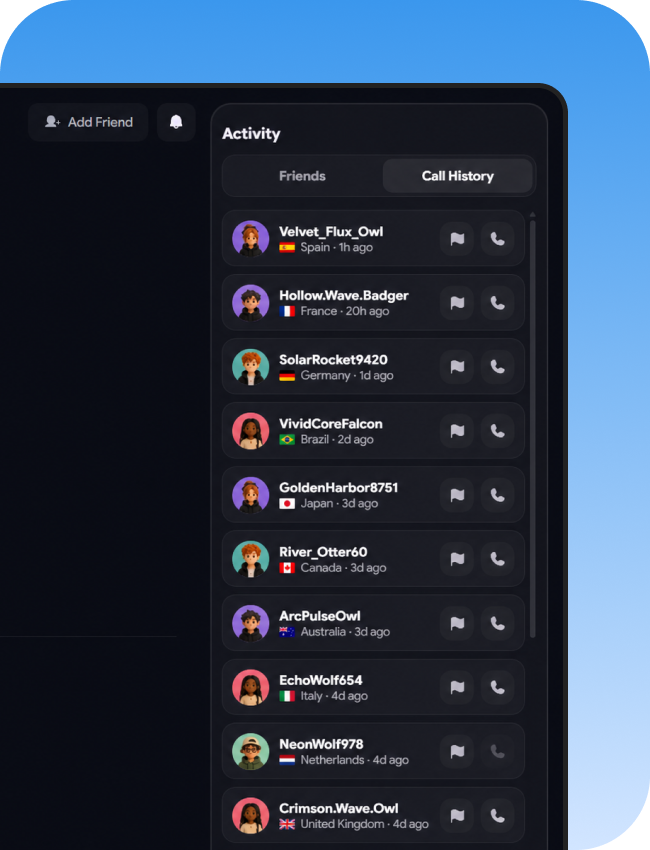 Callio voice-only random call interface